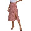 imageLYANER Womens Casual Boho Printed High Waist Side Split Hem Zipper Midi SkirtRed Flower