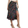 imageLYANER Womens Casual Boho Printed High Waist Side Split Hem Zipper Midi SkirtRed Flower on Black