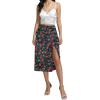 imageLYANER Womens Casual Boho Printed High Waist Side Split Hem Zipper Midi SkirtRed Flower on Black