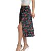 imageLYANER Womens Casual Boho Printed High Waist Side Split Hem Zipper Midi SkirtRed Flower on Black