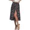 imageLYANER Womens Casual Boho Printed High Waist Side Split Hem Zipper Midi SkirtRed Flower on Black