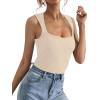 imageLYANER Womens Casual Square Neck Sleeveless Ribbed Knit Solid Cami Tank TopBeige