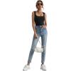 imageLYANER Womens Casual Square Neck Sleeveless Ribbed Knit Solid Cami Tank TopBlack