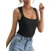 imageLYANER Womens Casual Square Neck Sleeveless Ribbed Knit Solid Cami Tank TopBlack