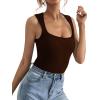 imageLYANER Womens Casual Square Neck Sleeveless Ribbed Knit Solid Cami Tank TopBrown