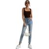 imageLYANER Womens Casual Square Neck Sleeveless Ribbed Knit Solid Cami Tank TopBrown