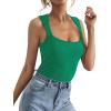 imageLYANER Womens Casual Square Neck Sleeveless Ribbed Knit Solid Cami Tank TopGreen