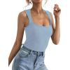 imageLYANER Womens Casual Square Neck Sleeveless Ribbed Knit Solid Cami Tank TopLight Blue