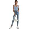imageLYANER Womens Casual Square Neck Sleeveless Ribbed Knit Solid Cami Tank TopLight Blue