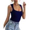 imageLYANER Womens Casual Square Neck Sleeveless Ribbed Knit Solid Cami Tank TopNavy