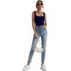 imageLYANER Womens Casual Square Neck Sleeveless Ribbed Knit Solid Cami Tank TopNavy