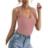 imageLYANER Womens Casual Square Neck Sleeveless Ribbed Knit Solid Cami Tank TopPink
