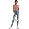 imageLYANER Womens Casual Square Neck Sleeveless Ribbed Knit Solid Cami Tank TopPink