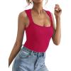 imageLYANER Womens Casual Square Neck Sleeveless Ribbed Knit Solid Cami Tank TopRose