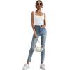 imageLYANER Womens Casual Square Neck Sleeveless Ribbed Knit Solid Cami Tank TopWhite