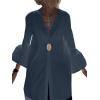 imageLYANER Womens Flare Long Sleeve Stand Collar Button Down Blouse Shirt TopDark Blue