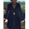 imageLYANER Womens Flare Long Sleeve Stand Collar Button Down Blouse Shirt TopNavy Blue