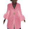imageLYANER Womens Flare Long Sleeve Stand Collar Button Down Blouse Shirt TopPink
