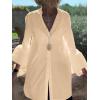 imageLYANER Womens Flare Long Sleeve Stand Collar Button Down Blouse Shirt TopSolid Beige