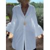 imageLYANER Womens Flare Long Sleeve Stand Collar Button Down Blouse Shirt TopSolid Light Blue