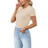imageLYANER Womens Ribbed Knit Round Neck Short Sleeve Slim Fit Basic TShirt Tee TopBeige