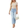 imageLYANER Womens Ribbed Knit Round Neck Short Sleeve Slim Fit Basic TShirt Tee TopBeige