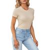 imageLYANER Womens Ribbed Knit Round Neck Short Sleeve Slim Fit Basic TShirt Tee TopBeige