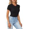 imageLYANER Womens Ribbed Knit Round Neck Short Sleeve Slim Fit Basic TShirt Tee TopBlack