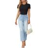 imageLYANER Womens Ribbed Knit Round Neck Short Sleeve Slim Fit Basic TShirt Tee TopBlack