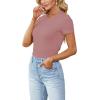 imageLYANER Womens Ribbed Knit Round Neck Short Sleeve Slim Fit Basic TShirt Tee TopDusty Pink