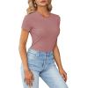 imageLYANER Womens Ribbed Knit Round Neck Short Sleeve Slim Fit Basic TShirt Tee TopDusty Pink
