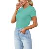 imageLYANER Womens Ribbed Knit Round Neck Short Sleeve Slim Fit Basic TShirt Tee TopGreen