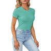 imageLYANER Womens Ribbed Knit Round Neck Short Sleeve Slim Fit Basic TShirt Tee TopGreen