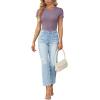 imageLYANER Womens Ribbed Knit Round Neck Short Sleeve Slim Fit Basic TShirt Tee TopPurple