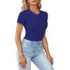 imageLYANER Womens Ribbed Knit Round Neck Short Sleeve Slim Fit Basic TShirt Tee TopRoyal Blue