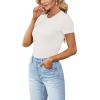 imageLYANER Womens Ribbed Knit Round Neck Short Sleeve Slim Fit Basic TShirt Tee TopWhite