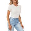 imageLYANER Womens Ribbed Knit Round Neck Short Sleeve Slim Fit Basic TShirt Tee TopWhite