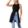 imageLYANER Womens Round Neck Side Split Asymmetrical Hem Sleeveless Longline Tank Top BlouseBlack