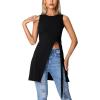 imageLYANER Womens Round Neck Side Split Asymmetrical Hem Sleeveless Longline Tank Top BlouseBlack