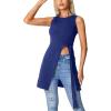 imageLYANER Womens Round Neck Side Split Asymmetrical Hem Sleeveless Longline Tank Top BlouseBlue