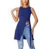imageLYANER Womens Round Neck Side Split Asymmetrical Hem Sleeveless Longline Tank Top BlouseBlue