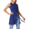 imageLYANER Womens Round Neck Side Split Asymmetrical Hem Sleeveless Longline Tank Top BlouseBlue