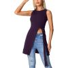 imageLYANER Womens Round Neck Side Split Asymmetrical Hem Sleeveless Longline Tank Top BlouseDark Purple