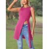 imageLYANER Womens Round Neck Side Split Asymmetrical Hem Sleeveless Longline Tank Top BlouseRose