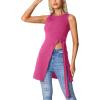imageLYANER Womens Round Neck Side Split Asymmetrical Hem Sleeveless Longline Tank Top BlouseRose