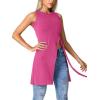 imageLYANER Womens Round Neck Side Split Asymmetrical Hem Sleeveless Longline Tank Top BlouseRose