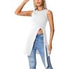 imageLYANER Womens Round Neck Side Split Asymmetrical Hem Sleeveless Longline Tank Top BlouseWhite