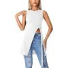 imageLYANER Womens Round Neck Side Split Asymmetrical Hem Sleeveless Longline Tank Top BlouseWhite