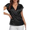 imageLYANER Womens Satin Silk Wrap V Neck Cap Sleeve Elegant Workwear Blouse Shirt TopBlack