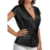 imageLYANER Womens Satin Silk Wrap V Neck Cap Sleeve Elegant Workwear Blouse Shirt TopBlack